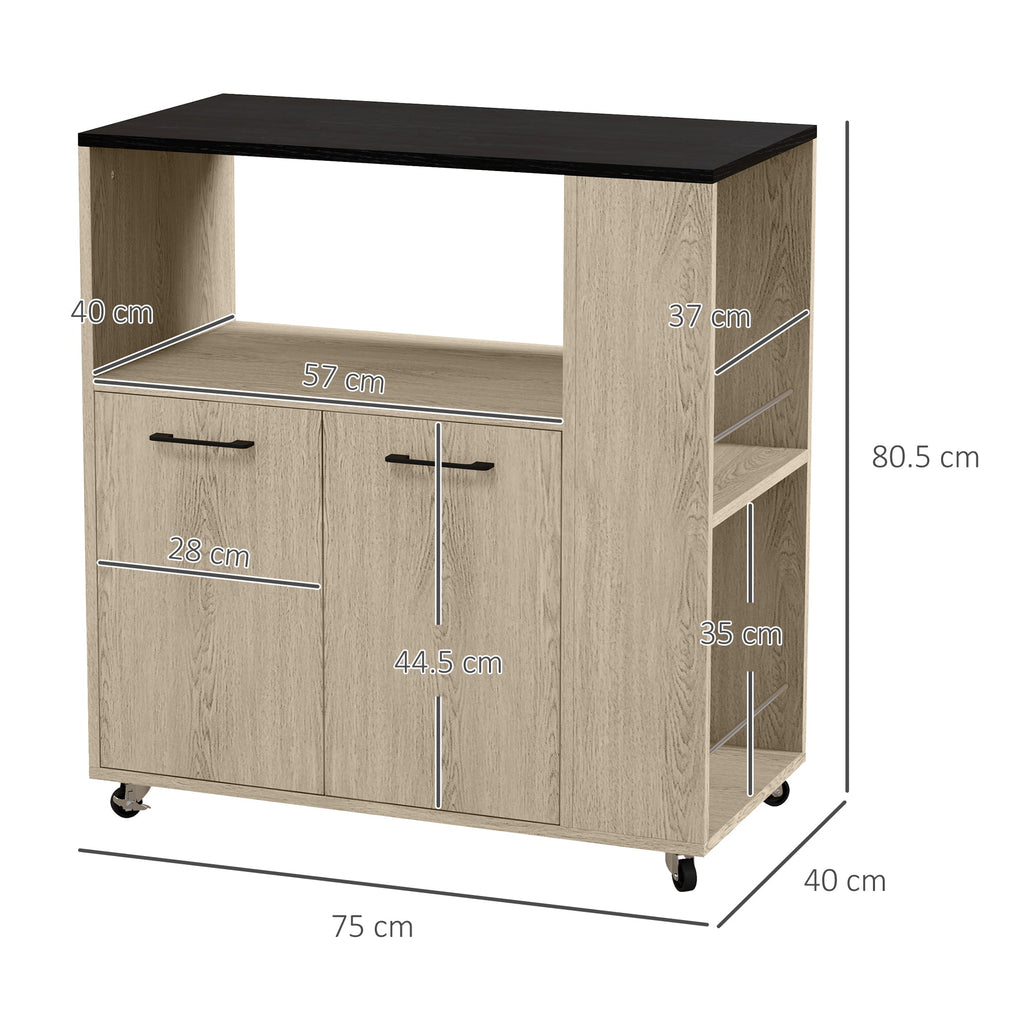 Easycomfort Carrello da Cucina in Truciolato with Ripiano Aperto, Armadietto a 2 Ante e Scaffale Laterale, 75x40x80.5 cm