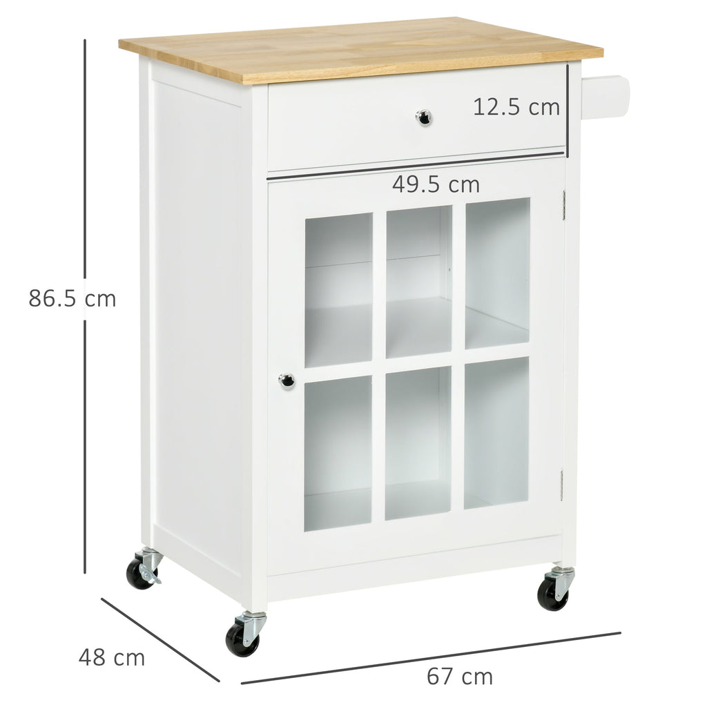 EasyComfort keukentrolley 67x48x86.5 cm, 4 wielen, wit/eiken