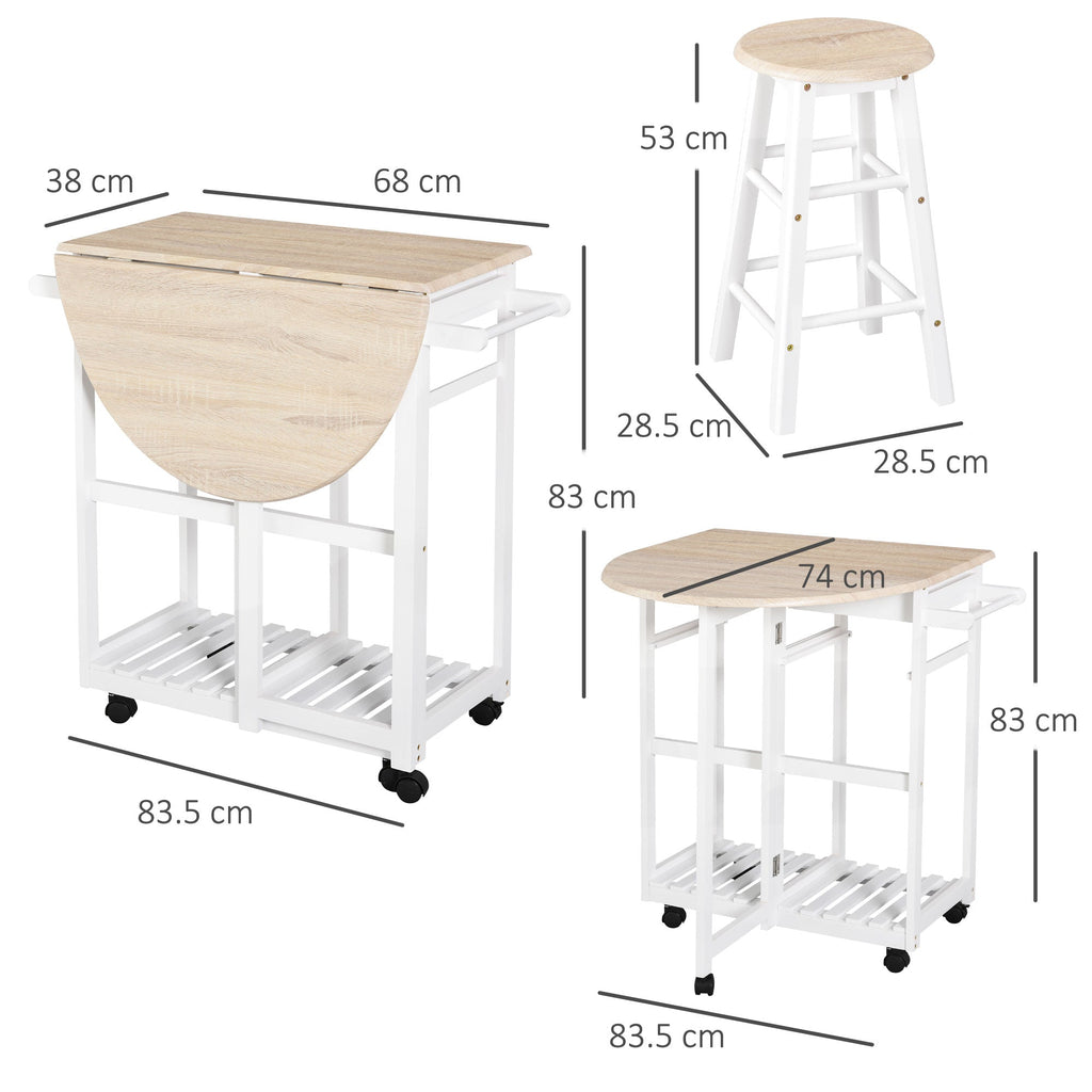 Easycomfort Carrello da Cucina Pieghevole, Mobile da Cucina Salvaspazio with 2 Sgabelli 2 Cassetti 5 Ruote (Rotazione 360°), Legno MDF white