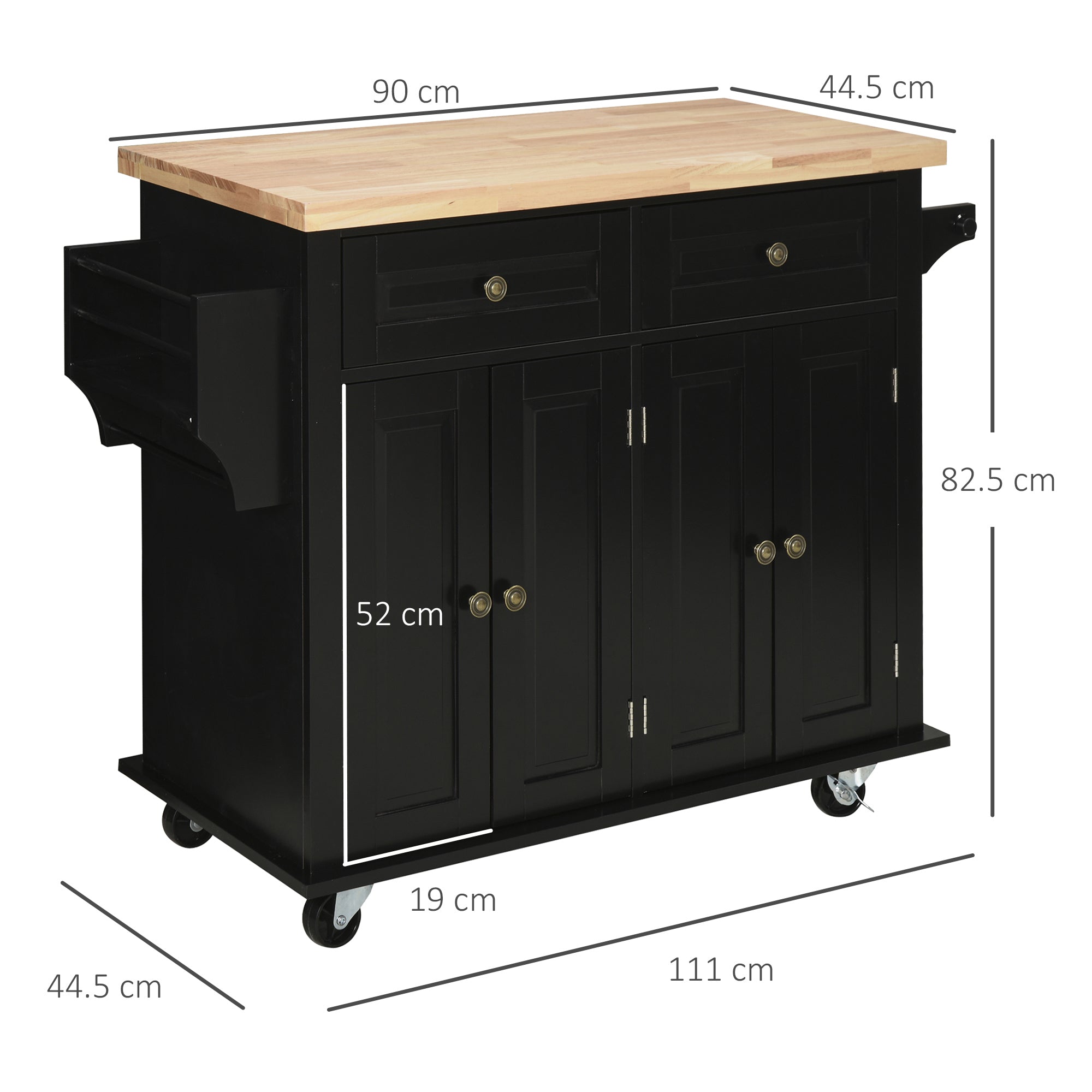 Easycomfort Carrello da Cucina Portavivande with Cassetti, Armadietti e Portaspezie, in Legno e MDF, 111x44.5x82.5 cm, black