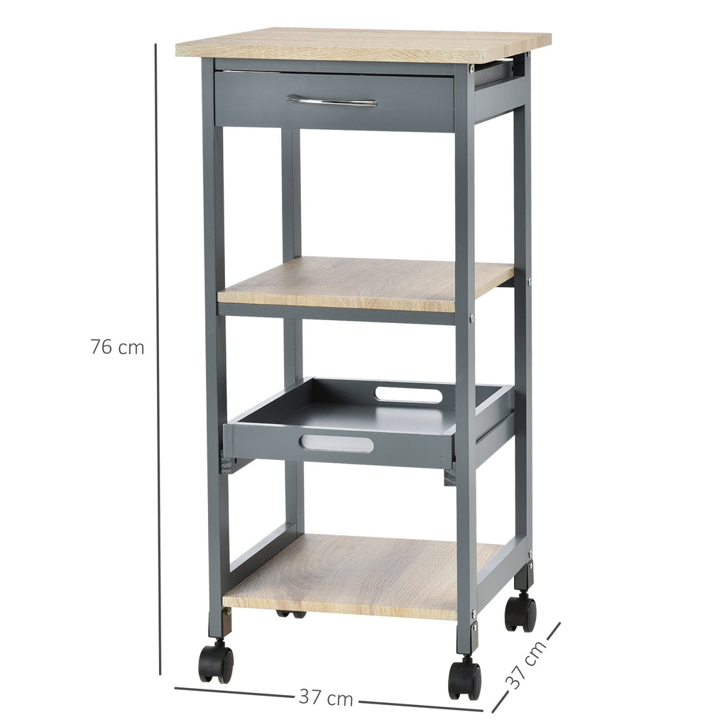 Easycomfort Carrello da Cucina Portavivande with Cassetto, 2 Ripiani e Vassoio Estraibile, 37x37x76cm, Grigio