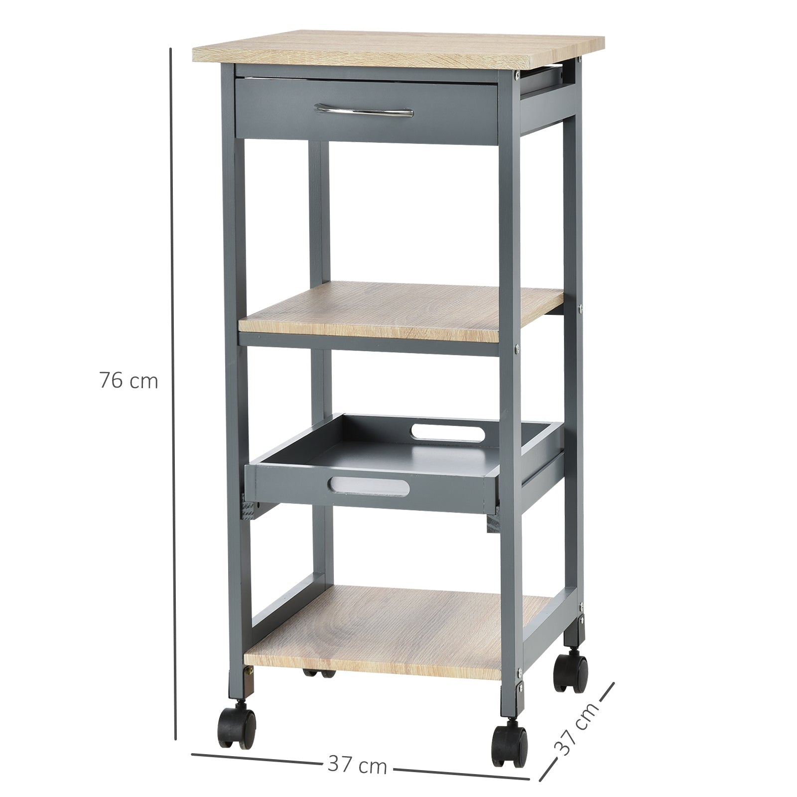 Easycomfort Carrello da Cucina Portavivande with Cassetto, 2 Ripiani e Vassoio Estraibile, 37x37x76cm, Grigio