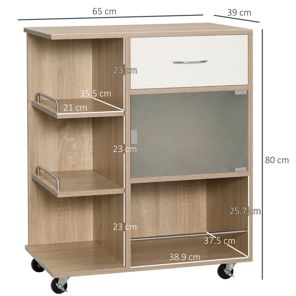 Easycomfort Carrello da Cucina Portavivande with Cassetto, Ripiani e Armadietto in Legno, Acciaio e Vetro, 65x39x80cm