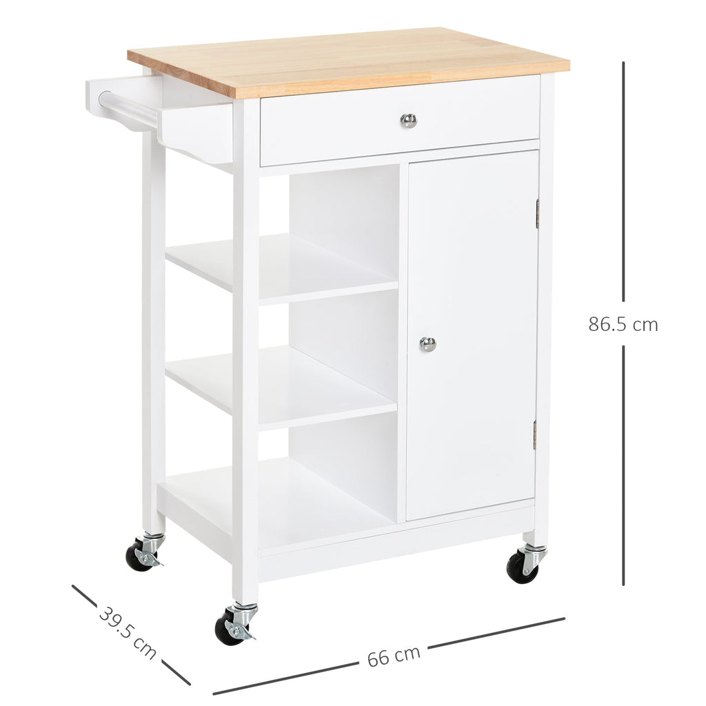 Easycomfort Carrello da Cucina Salvaspazio in Legno MDF white: 1 Cassetto, 1 Armadietto, 3 Mensole e 4 Ruote, 66x39.5x86.5cm
