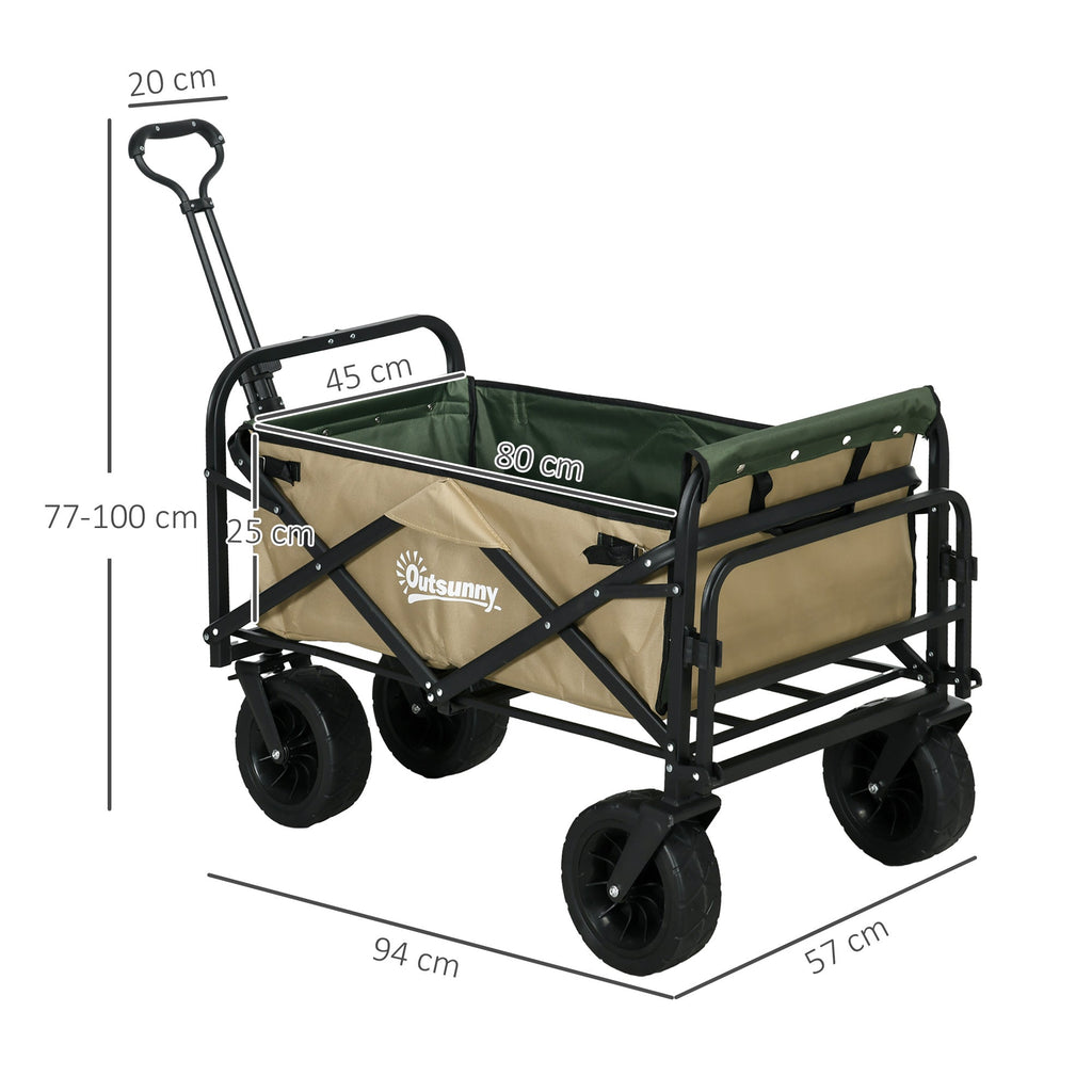 EasyComfort Carrello da Giardino 110L with Maniglia Telescopica e Fondo Apribile in Acciaio e Tessuto Oxford, Cachi