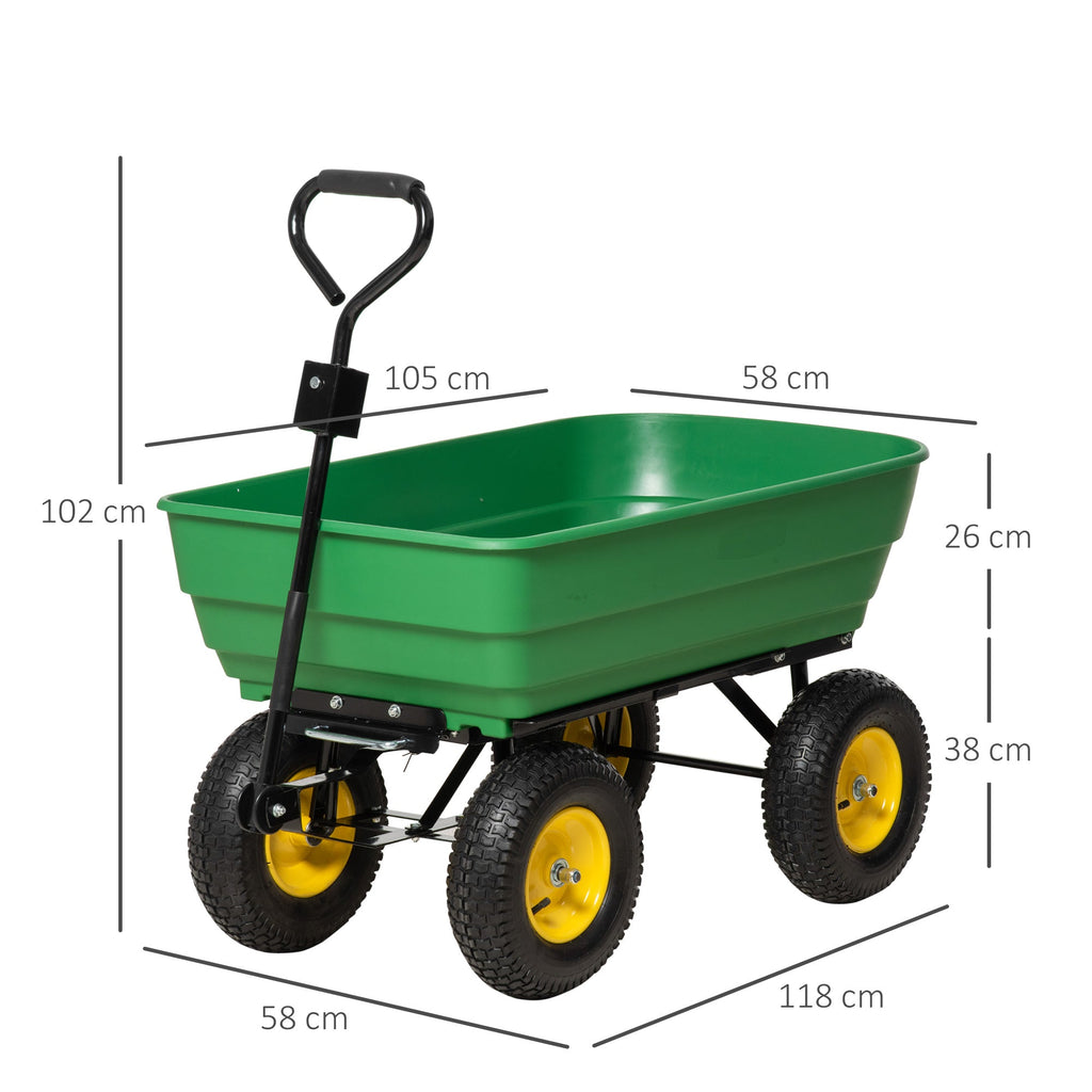Easycomfort Carrello da Giardino 125L in Acciaio e PP with Vasca ribaltabile e Maniglia, 118x58x102 cm, Verde