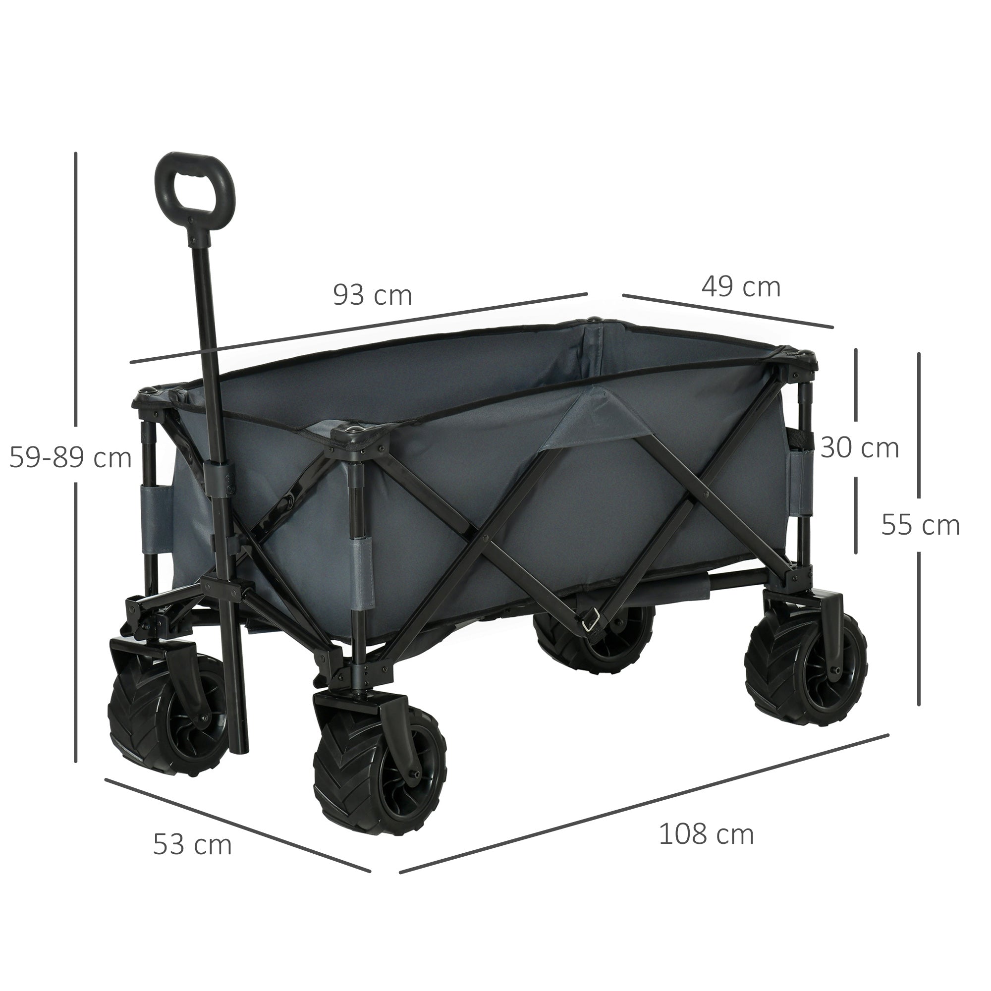 EasyComfort Carrello da Giardino Carico max 70kg with Maniglia Telescopica, in Metallo e Tessuto Oxford, 108x55 cm, Grigio