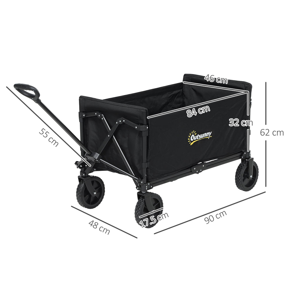 EasyComfort Carrello da Giardino da 120L Pieghevole with Pannello Apribile, in Acciaio e Poliestere, 90x48x62 cm, black