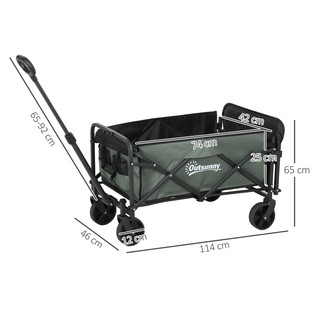 EasyComfort Carrello da Giardino da 72L Pieghevole with Pannello Apribile, in Acciaio e Poliestere, 114x46x65-92 cm, Verde
