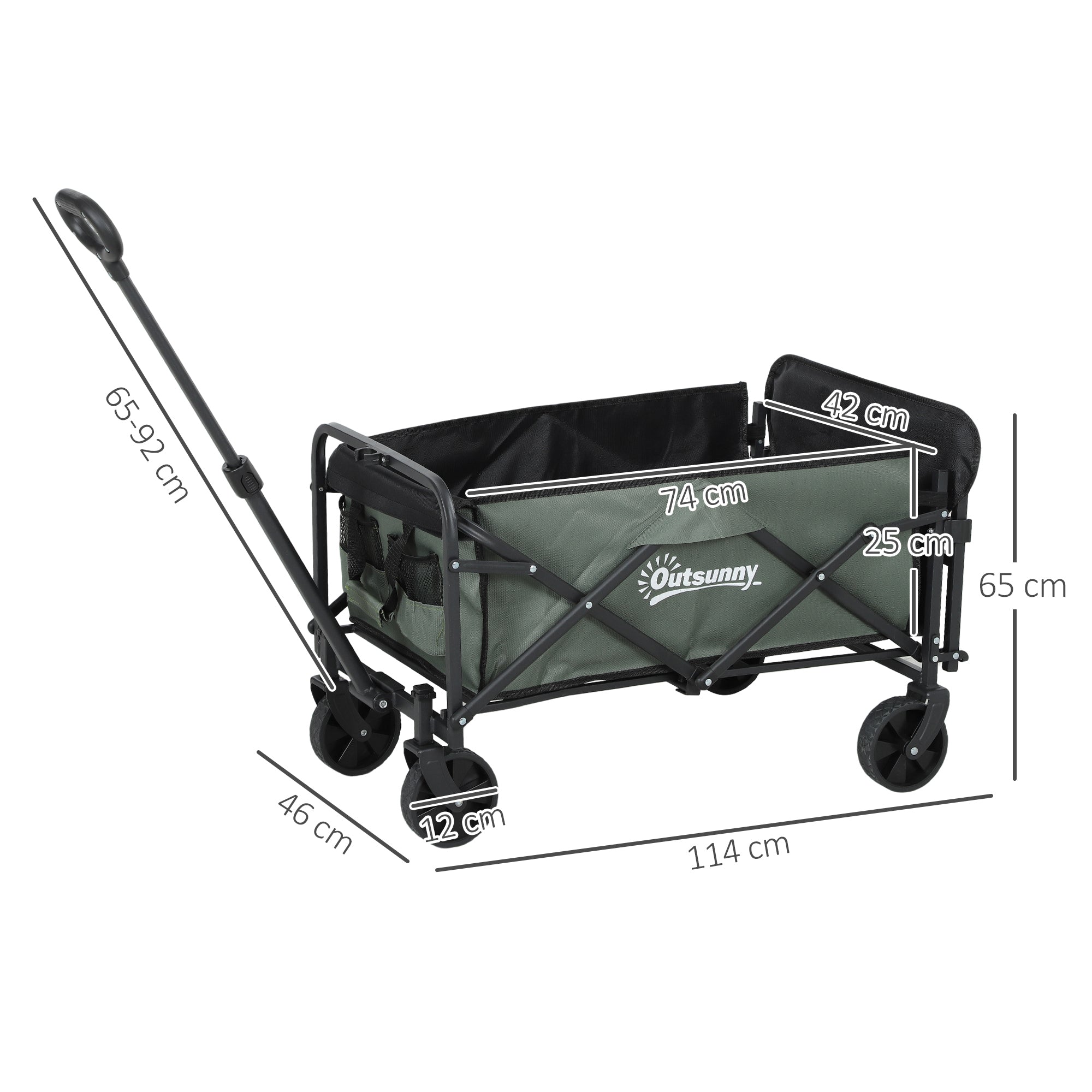 EasyComfort Carrello da Giardino da 72L Pieghevole with Pannello Apribile, in Acciaio e Poliestere, 114x46x65-92 cm, Verde