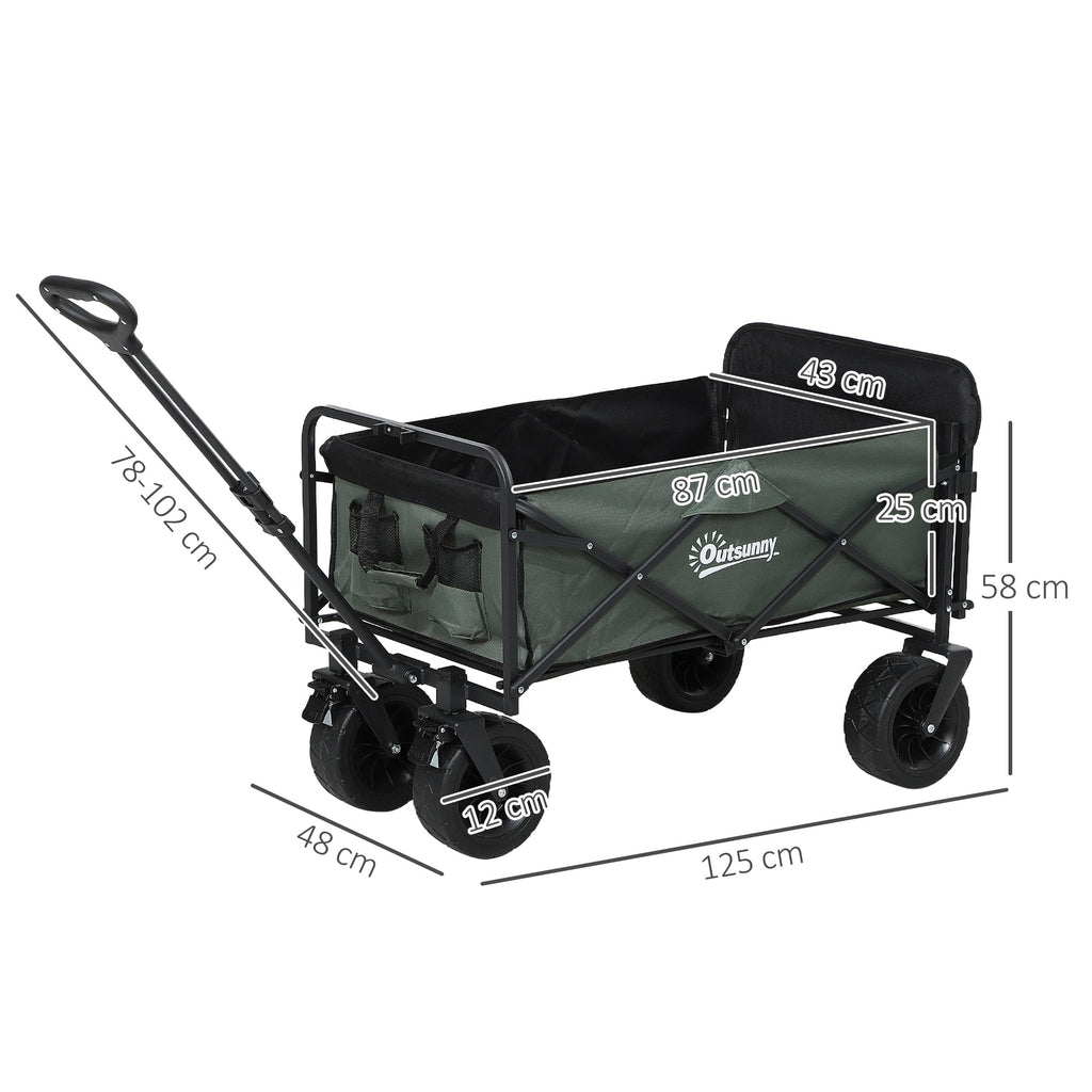 EasyComfort Carrello da Giardino da 95L Pieghevole with Pannello Apribile, in Acciaio e Poliestere, 125x48x78-102 cm, Verde