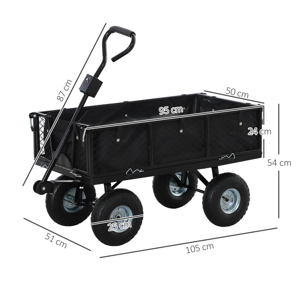EasyComfort Carrello da Giardino in Acciaio da 114L with Sacca Portaoggetti e Pareti Rimovibili, 105x51x54 cm, black