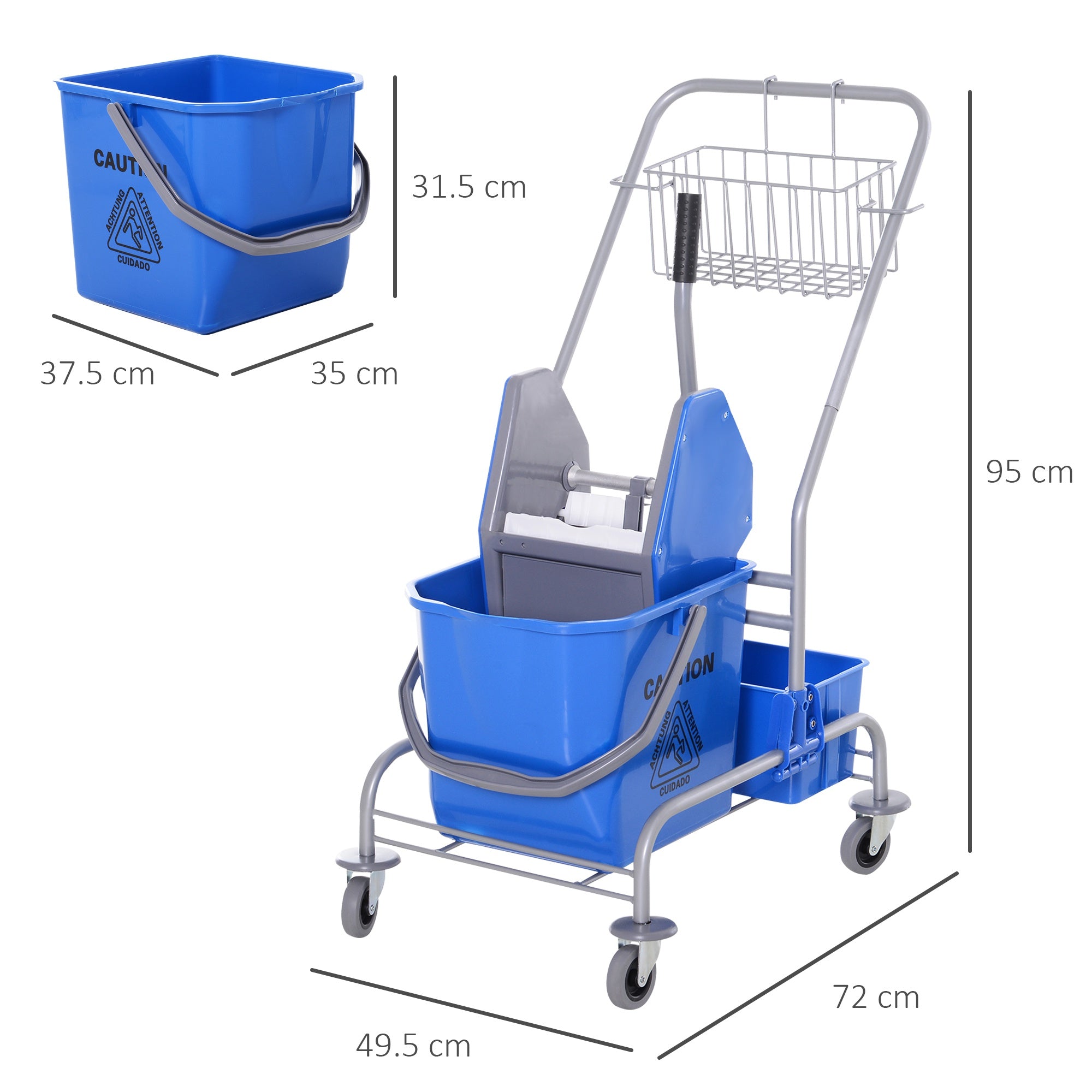 EasyComfort schoonmaakkar met uitwringer en emmer 25L 72 × 49.5 × 95cm