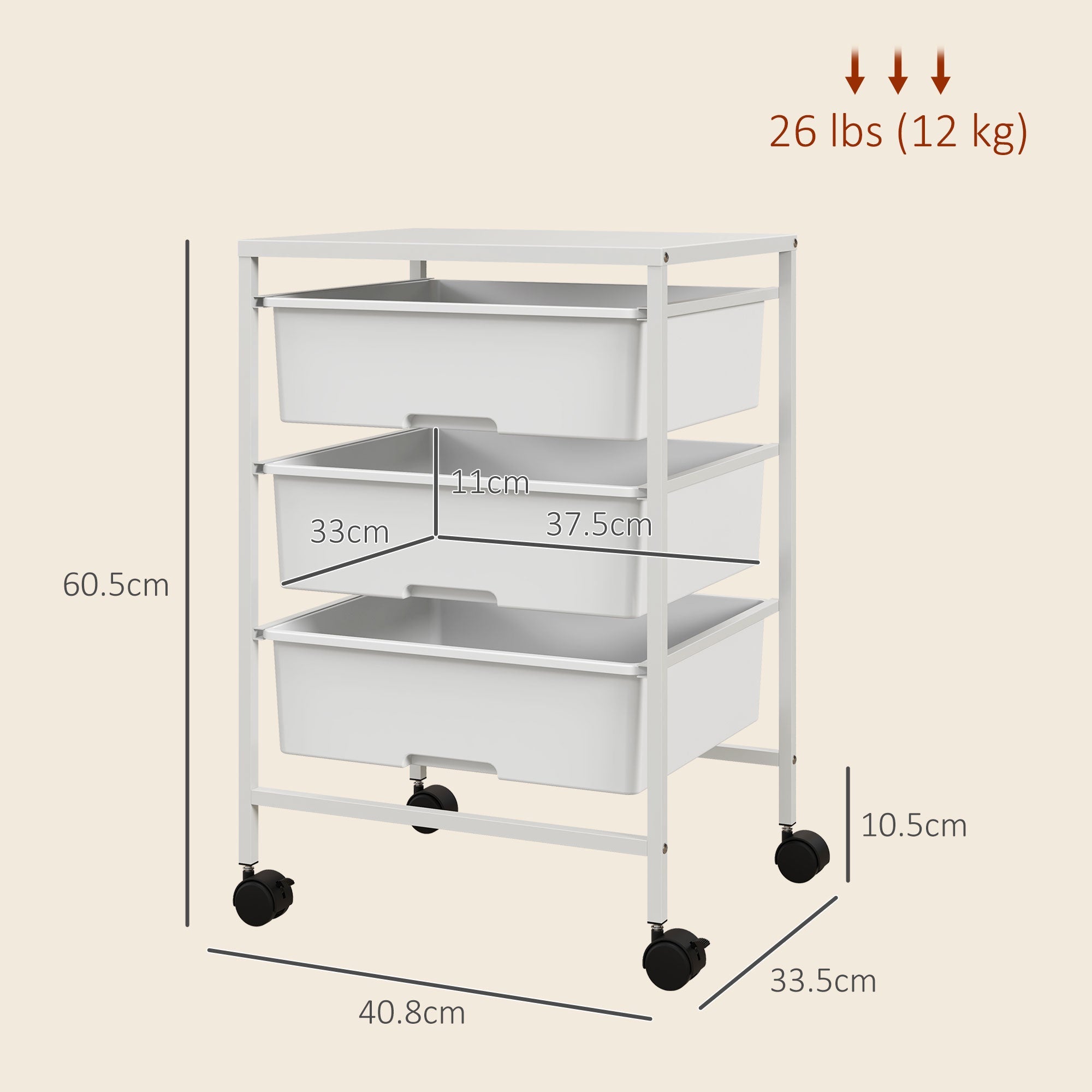 EasyComfort Carrello Multiuso multifunctionele trolley met 3 uittrekbare manden (wit)