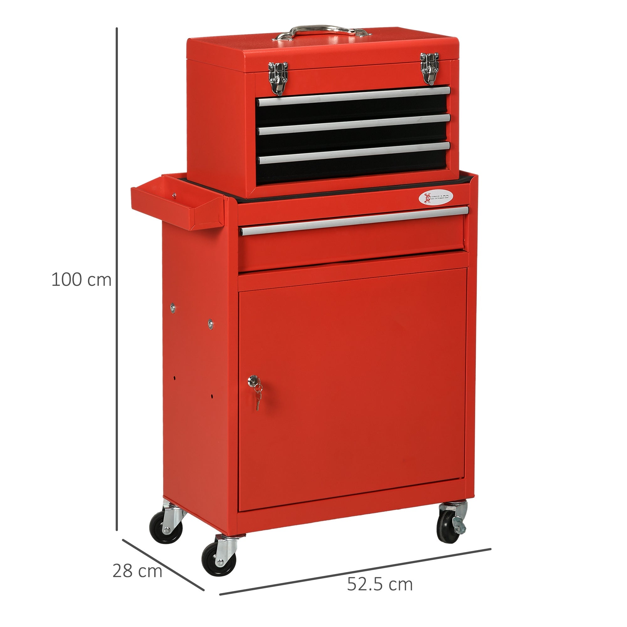 EasyComfort Carrello Porta Attrezzi 2 in 1 with Cassetta Rimovibile e Armadietto with Chiave in Acciaio, Rosso