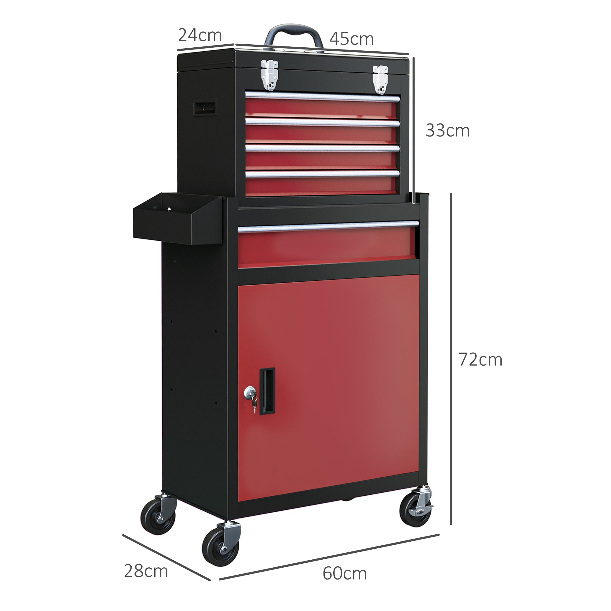 EasyComfort Carrello Porta Attrezzi 5 Cassetti, Cassetta Rimovibile e Armadietto con Chiave in Acciaio, Rosso
