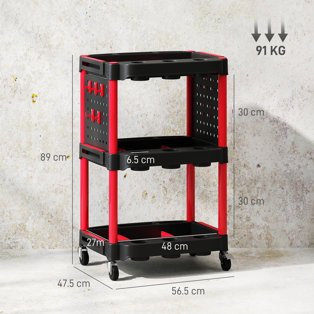 EasyComfort 3-niveaus gereedschapswagen kunststof, zwart/rood