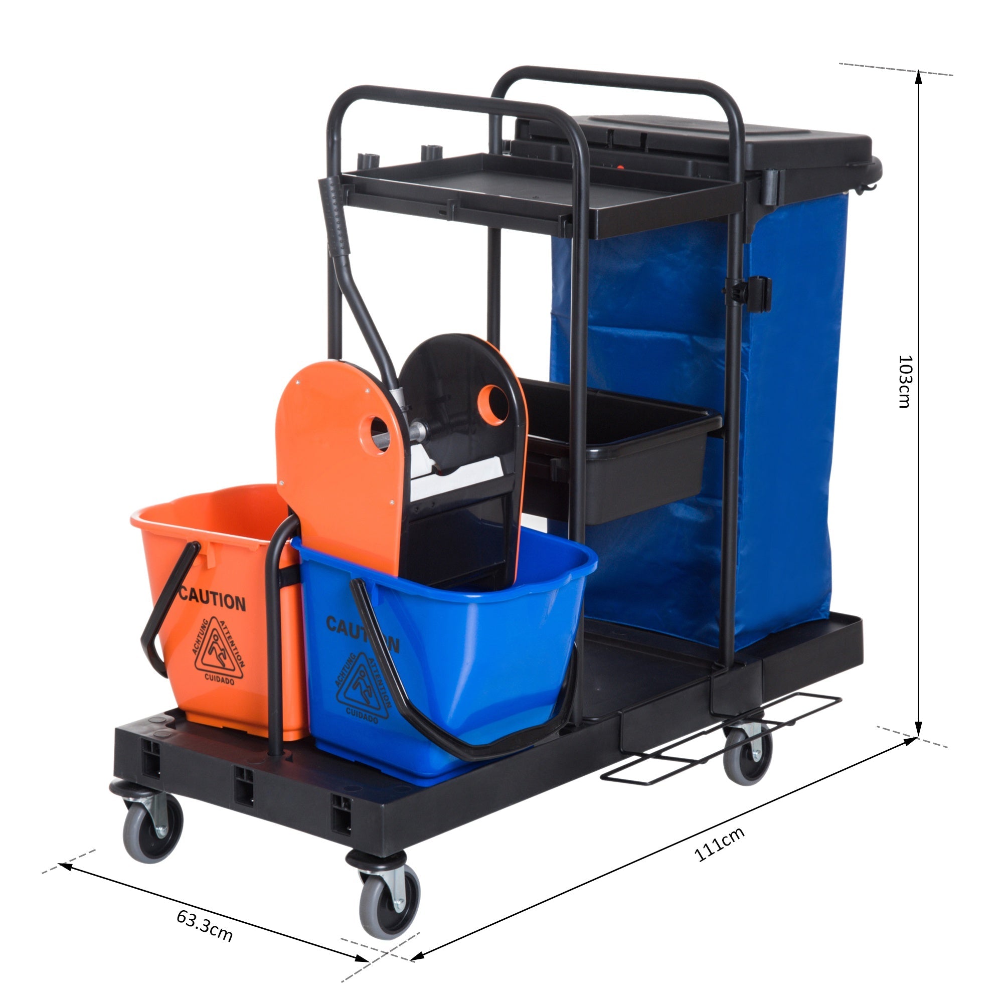 Easycomfort Carrello Pulizie Professionale a 3 Ripiani with Sacco per Immondizia, Ganci per Scopa, Secchio Lavapavimenti with Strizzatore per Mocio e 5 Ruote, per Hotel e Albergo, 111x63.3x103 cm, black