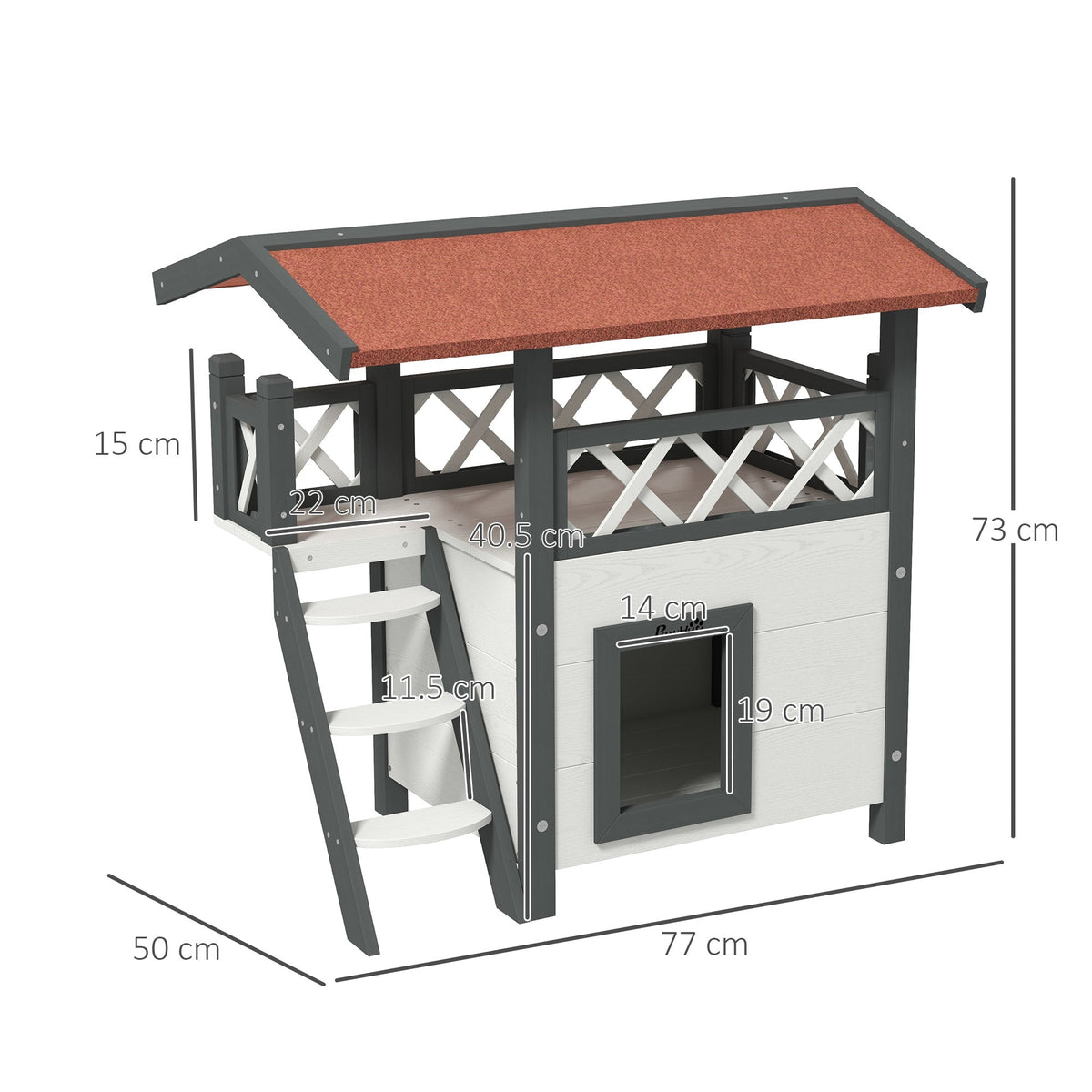 EasyComfort Kattenhuisje voor buiten met terras en trapje, 77x50x73 cm