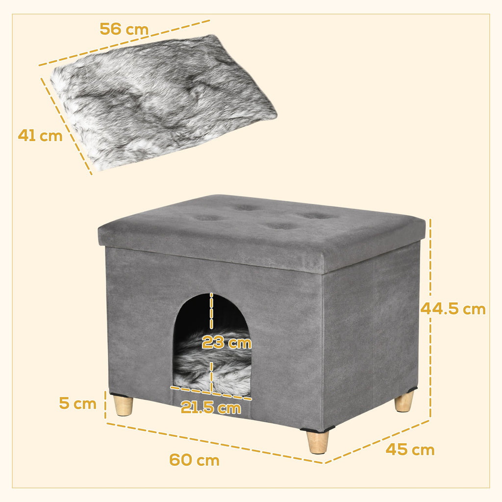EasyComfort Kattenhuis en poef met afneembaar wasbaar kussen, grijs