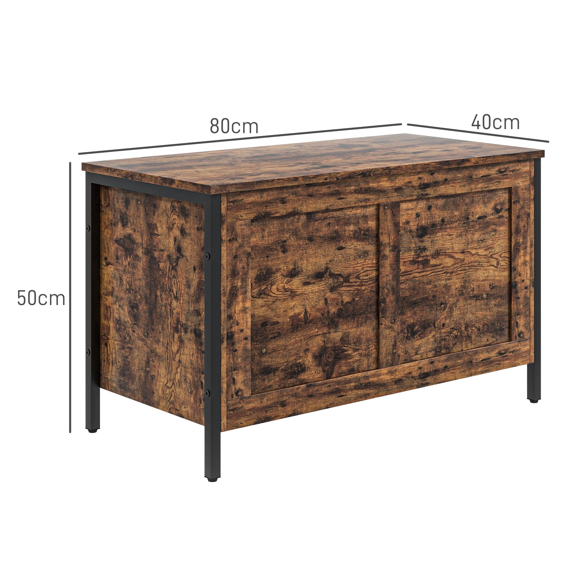 EasyComfort Cassapanca in Legno da 95L Stile Industriale with Coperchio e Cerniera di Sicurezza, 80x40x49cm, Marrone
