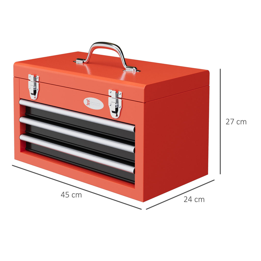 EasyComfort Cassetta Porta Attrezzi con 3 Cassetti e Vano Superiore in Acciaio con Maniglia, 45x24x27cm, Rosso