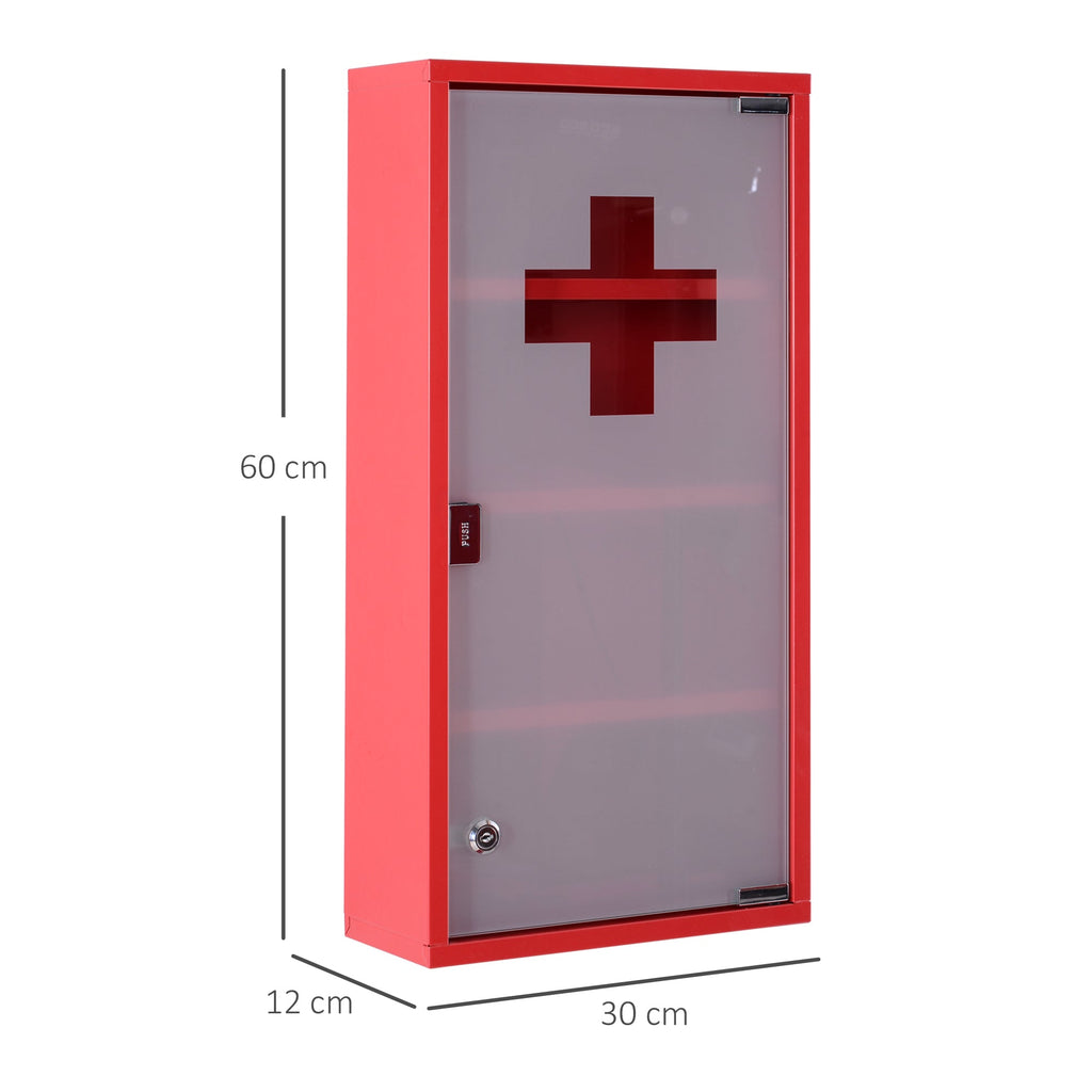 Easycomfort Cassetta Porta Medicine Armadietto Medicinali 4 Livelli Porta in Vetro 60×30×12cm Rosso