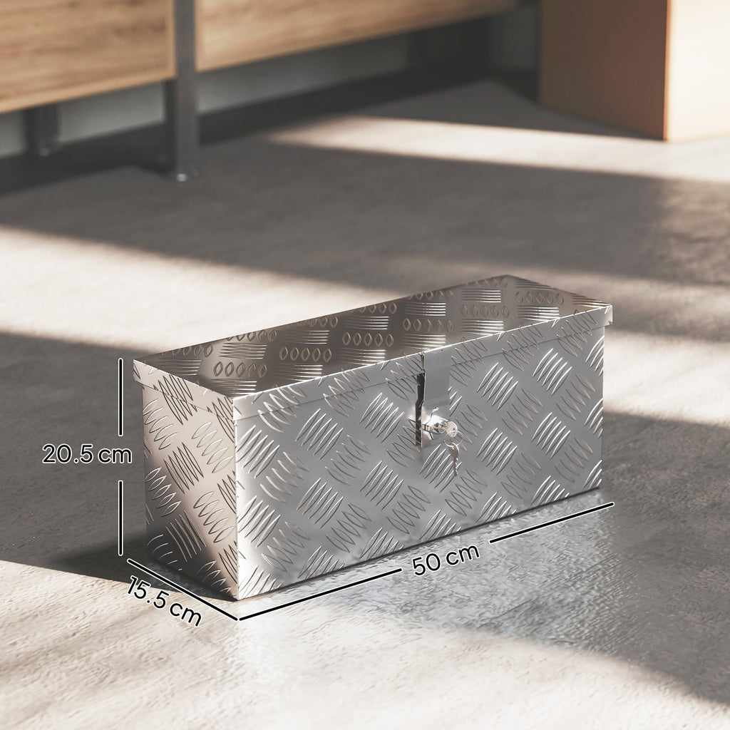 EasyComfort Cassetta Portautensili da 2 kg con Chiusura a Chiave, in Lamiera di Alluminio, 50x15.5x20.5 cm, Argento