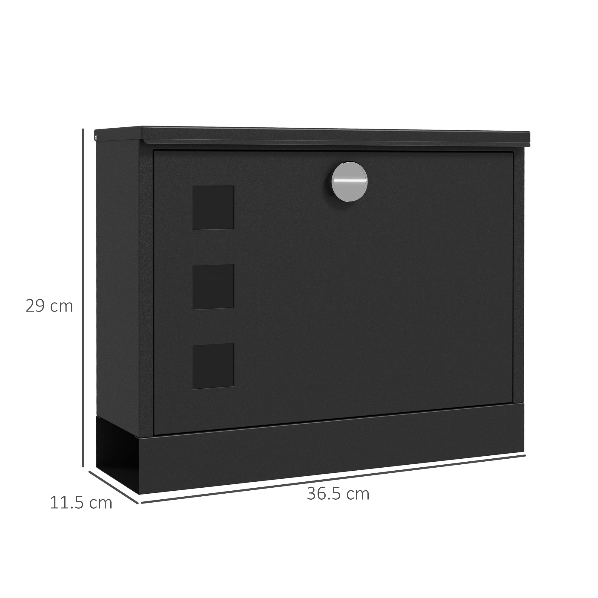 EasyComfort Cassetta Postale in Metallo con 2 Chiavi di Sicurezza, 3 Finestre e Foro di Drenaggio, 36.5x11.5x29 cm, Nera