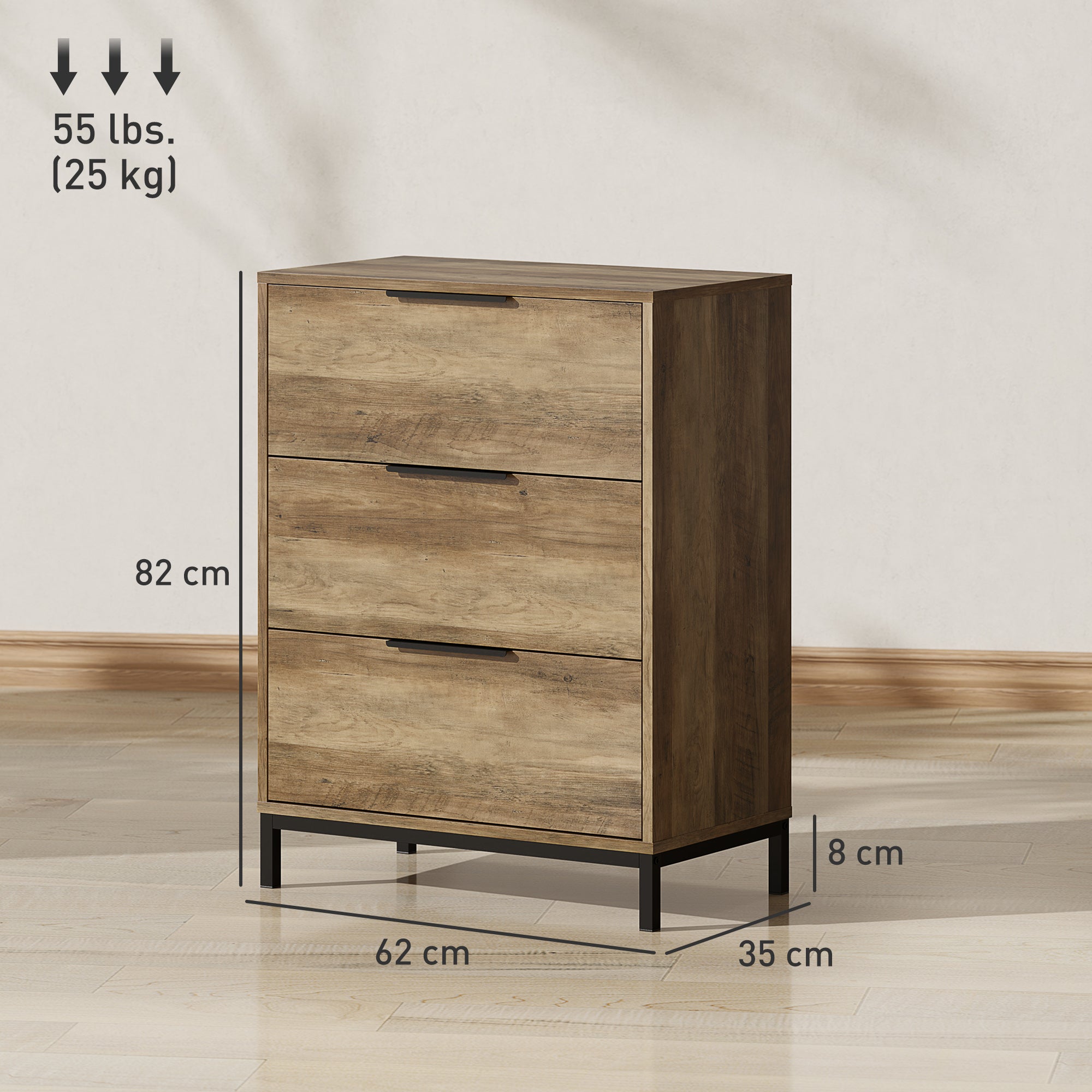 EasyComfort Ladekast 3 laden, anti-kantel, 62x35x82 cm, donkerbruin