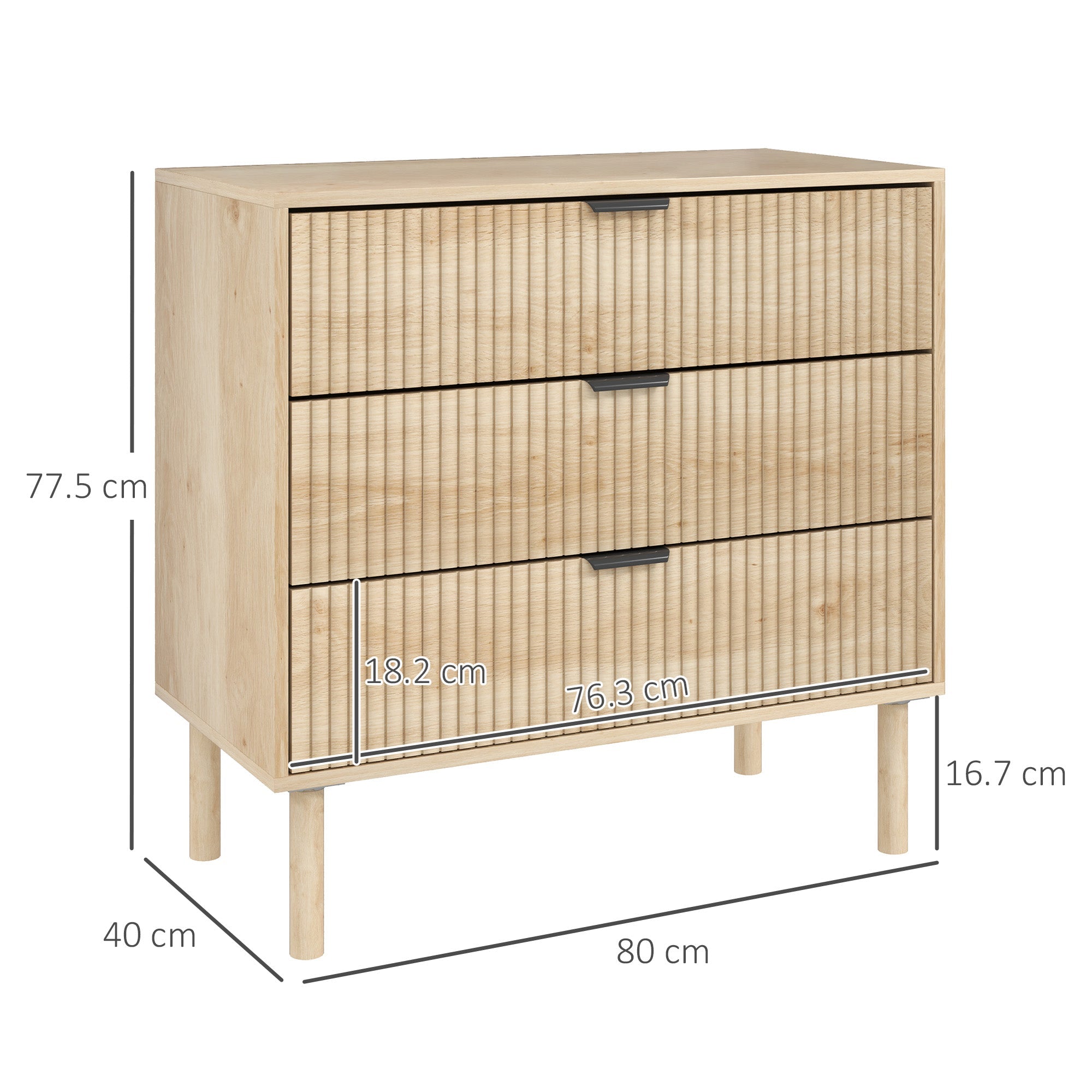 EasyComfort 3-laden ladekast 80 x 40 x 77.5 cm - Eik