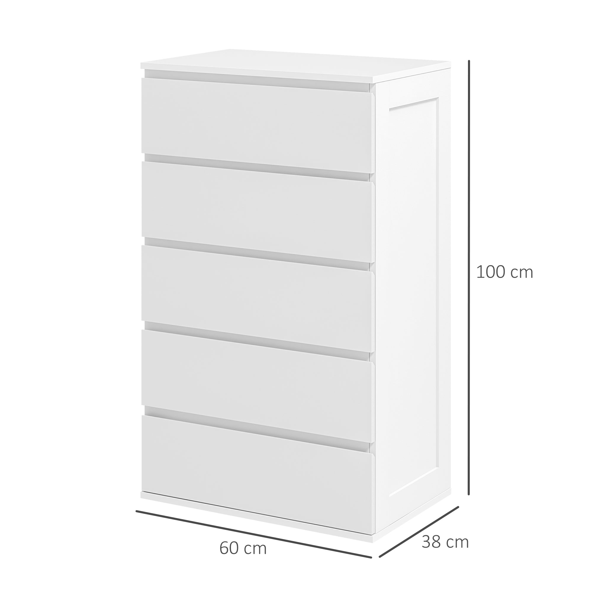 EasyComfort Cassettiera 5 Cassetti in Legno with Maniglie Scanalate, 60x38x100cm, white