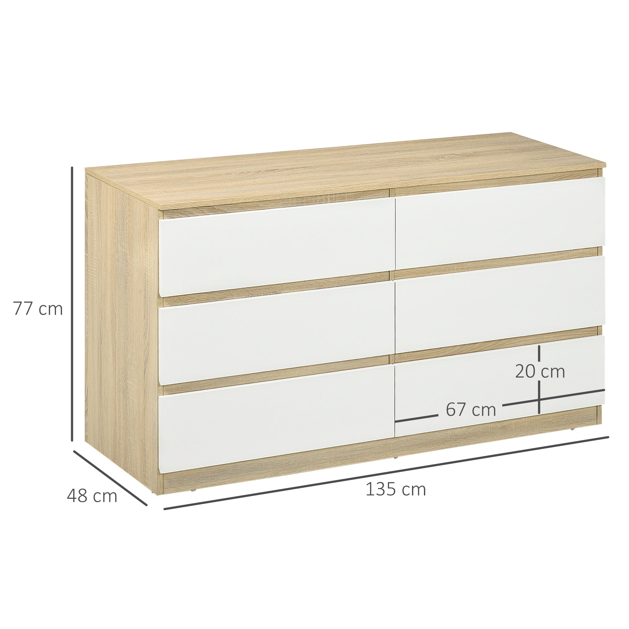 Easycomfort Cassettiera 6 Cassetti Moderna in Legno, 135x48x77cm, white e Colore Legno