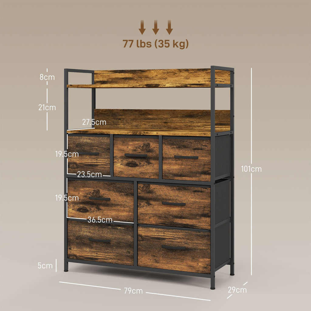 EasyComfort Cassettiera 7 Cassetti Rimovibili with 2 Ripiani Industriale in Legno e Acciaio, 79x29x101 cm, Marrone e black