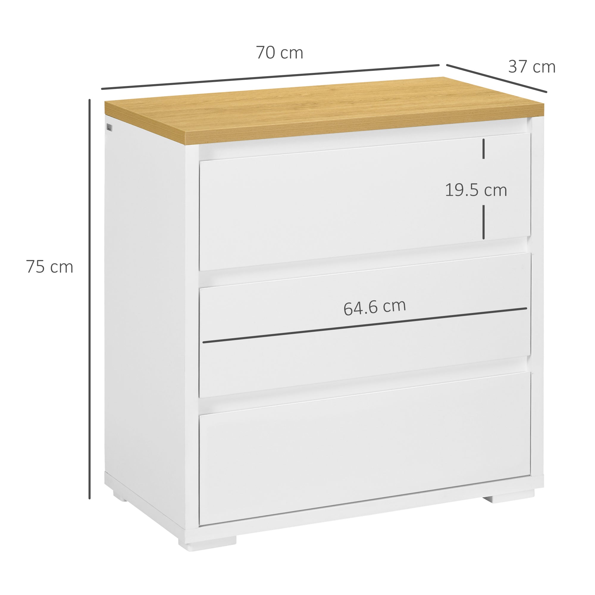 Easycomfort Cassettiera a 3 Cassetti in Truciolato white per Camera da Letto, Studio e Soggiorno, 70Lx37x75cm