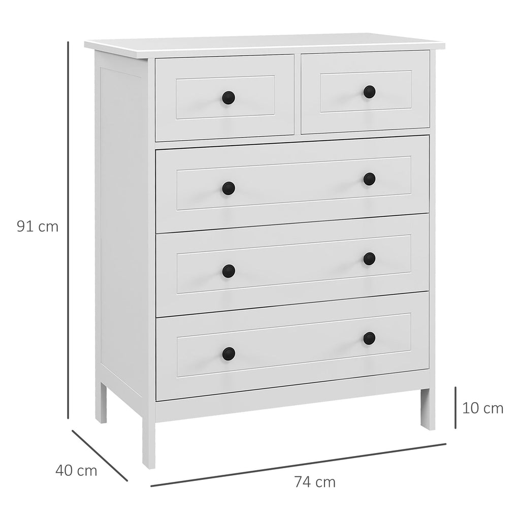 EasyComfort Cassettiera with 5 Cassetti in Legno Salvaspazio e Antiribaltamento, 74x40x91cm, white