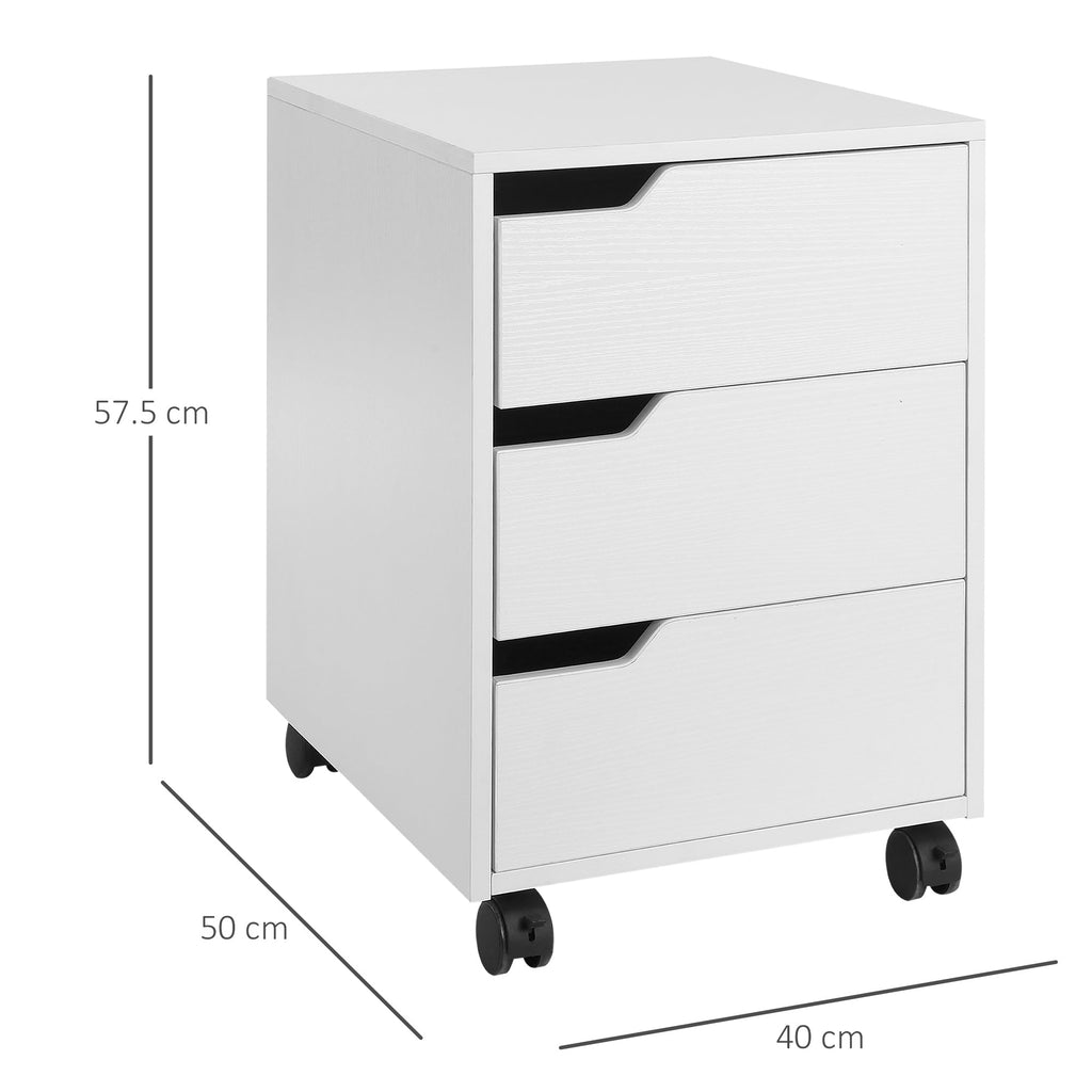 EasyComfort Cassettiera da Ufficio a 3 Cassetti with Maniglie a Scomparsa, in Legno e Metallo, 40x50x57.5 cm, white