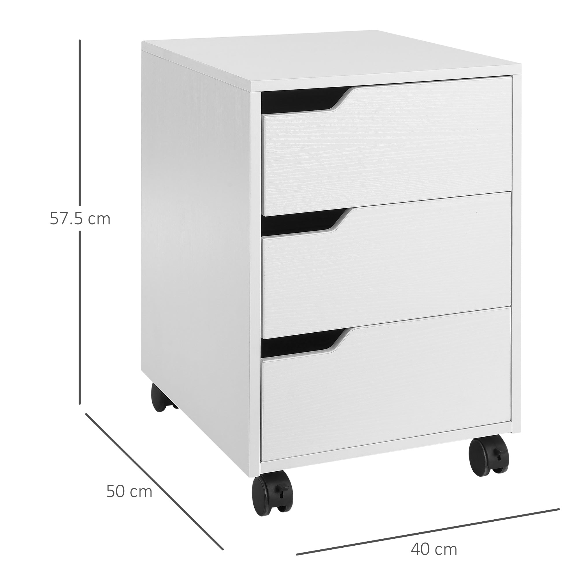 EasyComfort Cassettiera da Ufficio a 3 Cassetti with Maniglie a Scomparsa, in Legno e Metallo, 40x50x57.5 cm, white