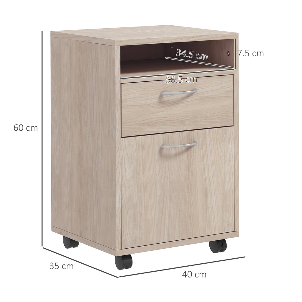 EasyComfort Cassettiera da Ufficio Portadocumenti with Ripiano Aperto e 2 Cassetti, in Legno e Metallo, 40x35x60 cm, Rovere
