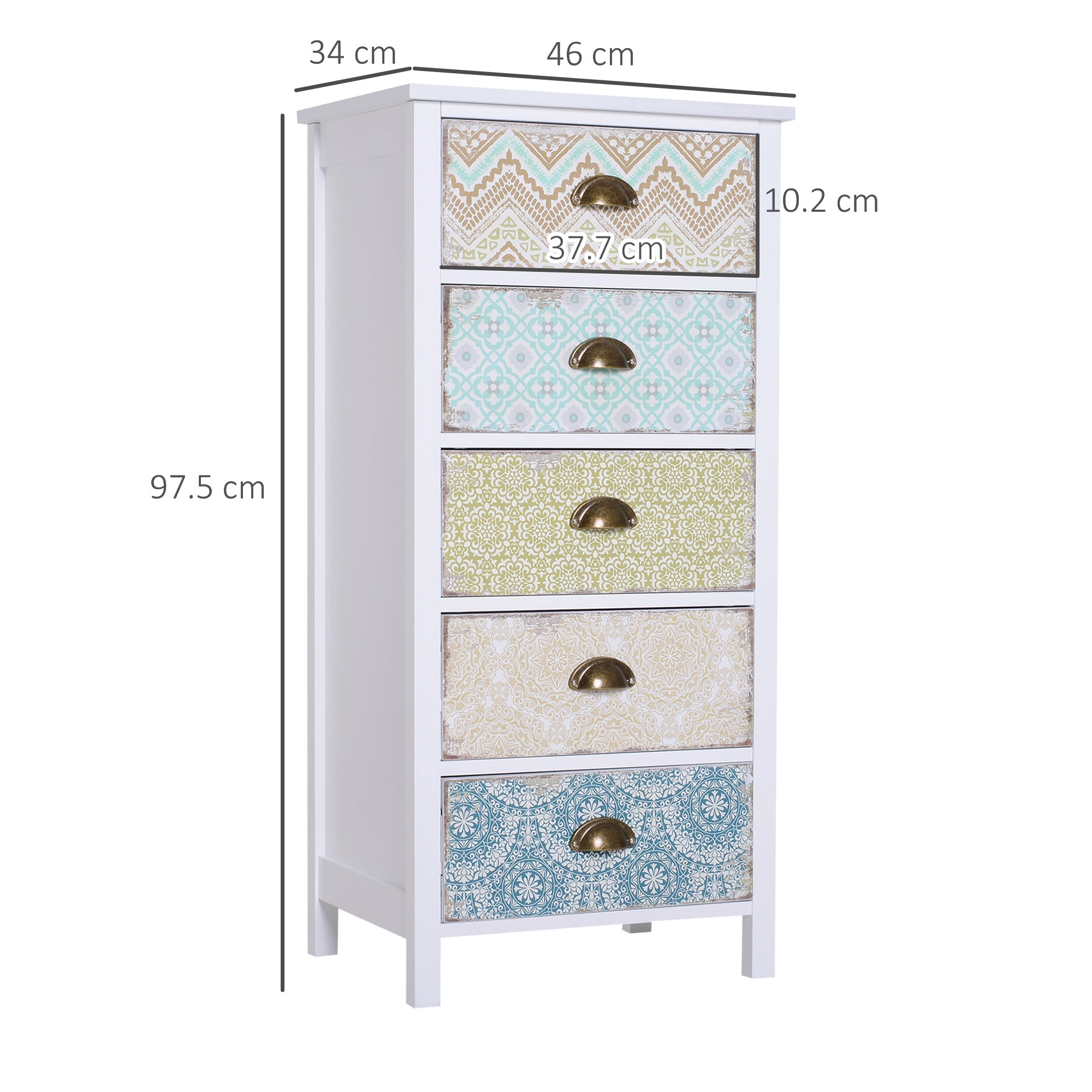 EasyComfort Vintage ladekast - 5 lades, 46×34×97.5 cm