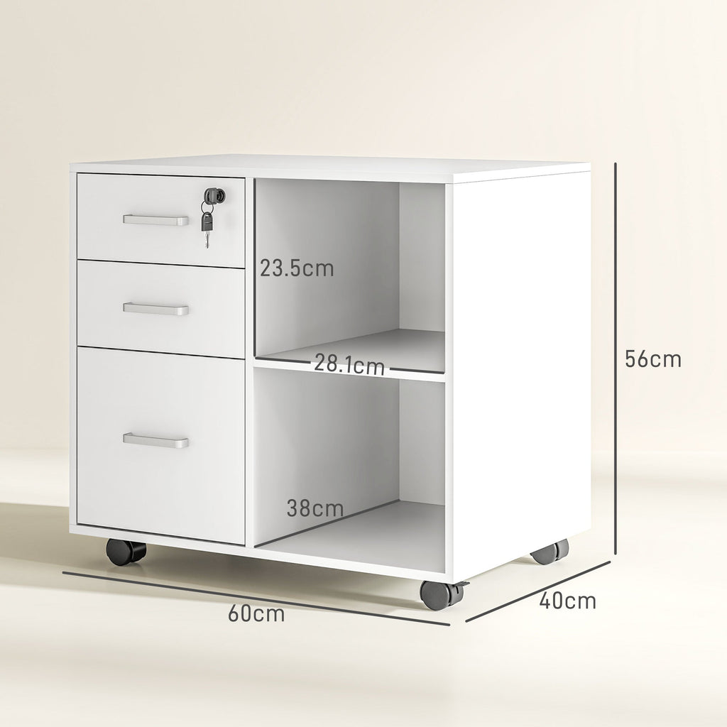 EasyComfort Ladekast 3 lades met slot en wielen 60x40x56 cm wit