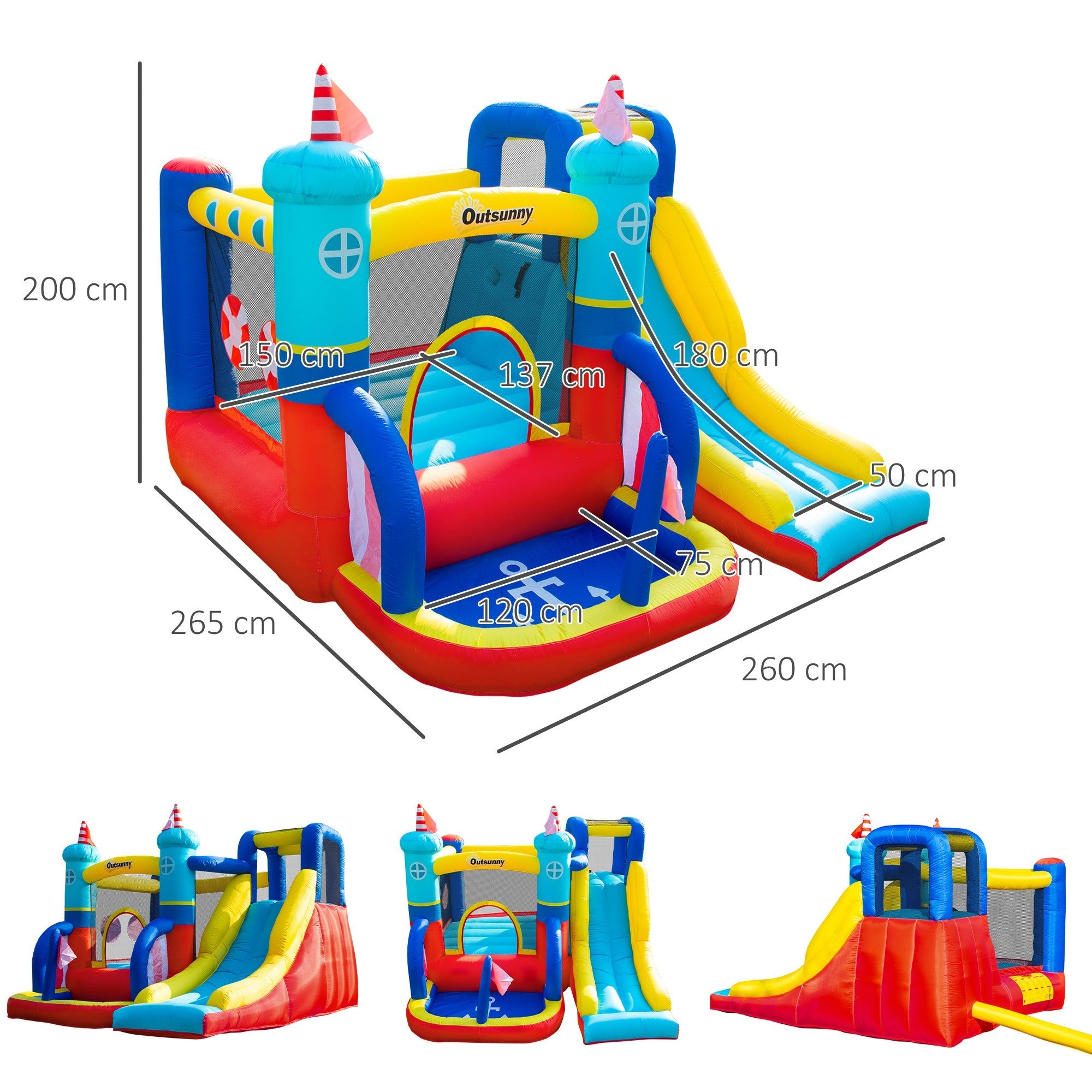 EASYCOMFORT Inflatable Castle 4 in 1 for Children 3-8 Years, Slide and Pool, 265x260x200cm