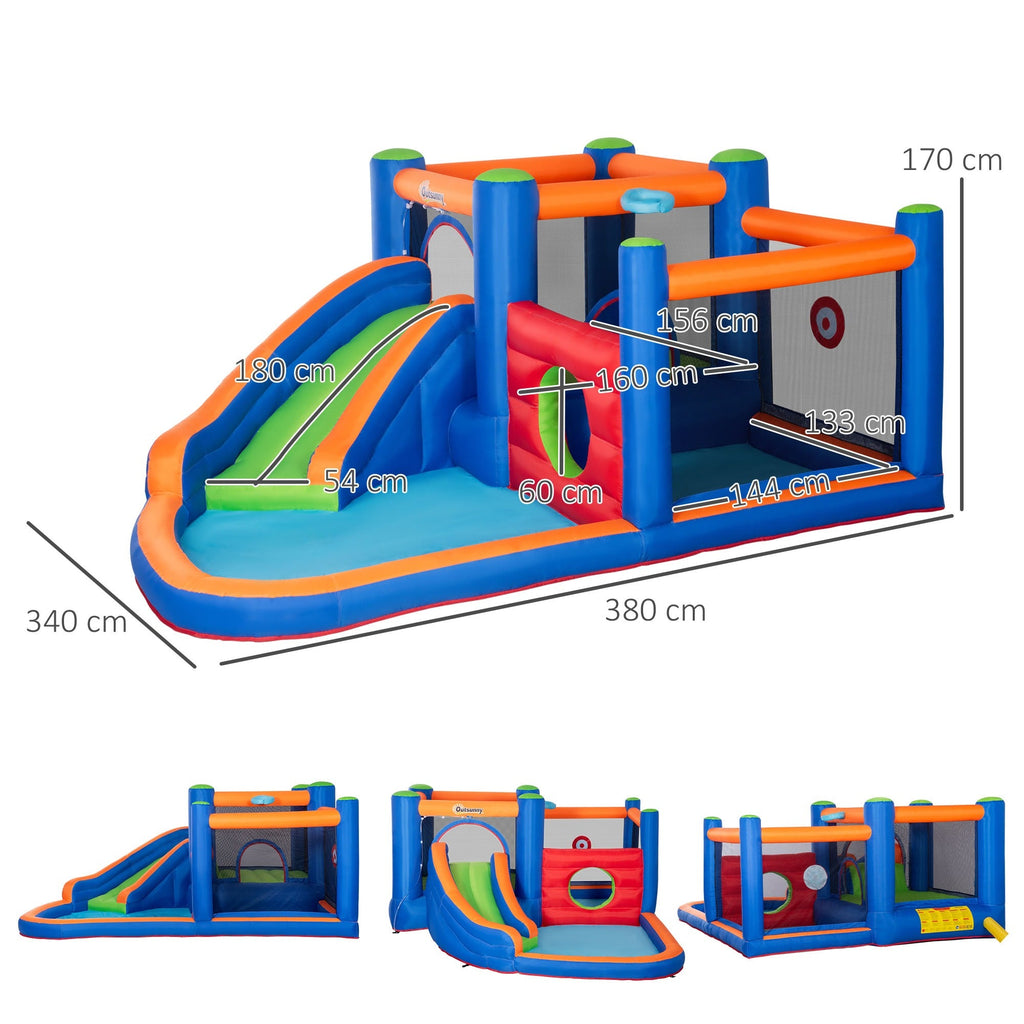 Easycomfort Castello opblaasbaar speelkasteel 3–8 jaar met glijbaan, trampoline en zwembad 380x340x170 cm