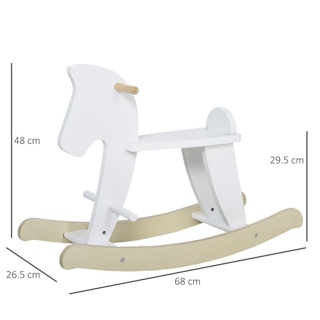 Easycomfort Cavallo a Dondolo Bambini da 1-3 Anni in Legno with Maniglie e Poggiapiedi, 68x26.5x48 cm, white