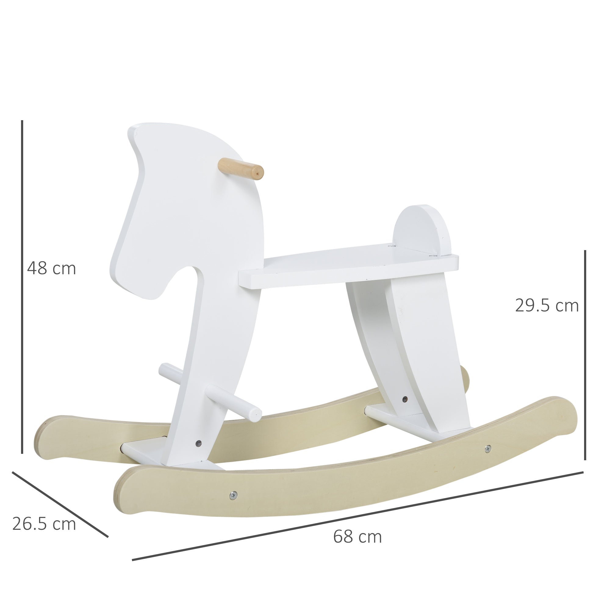 Easycomfort Cavallo a Dondolo Bambini da 1-3 Anni in Legno with Maniglie e Poggiapiedi, 68x26.5x48 cm, white