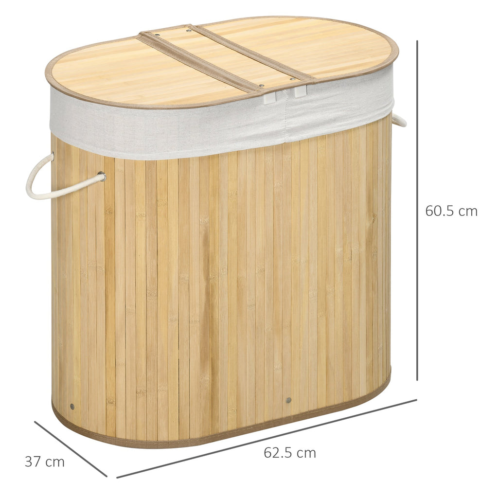 Easycomfort Cesto Portabiancheria a 2 Sezioni, 2 Coperchi e Capacità 100L with Sacca Interna Removibile, 62.5x37x60.5 cm
