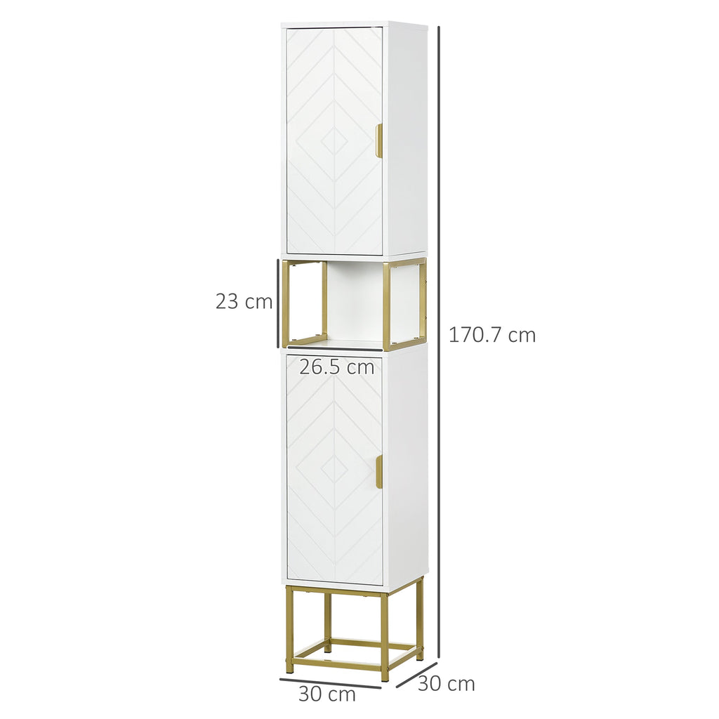 EasyComfort badkamerkolom met 2 kastjes en plank 30x30x170.7 cm wit/goud