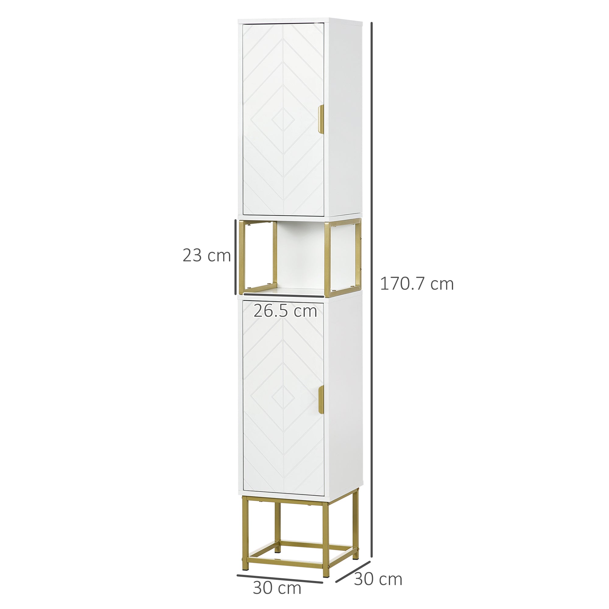 EasyComfort badkamerkolom met 2 kastjes en plank 30x30x170.7 cm wit/goud