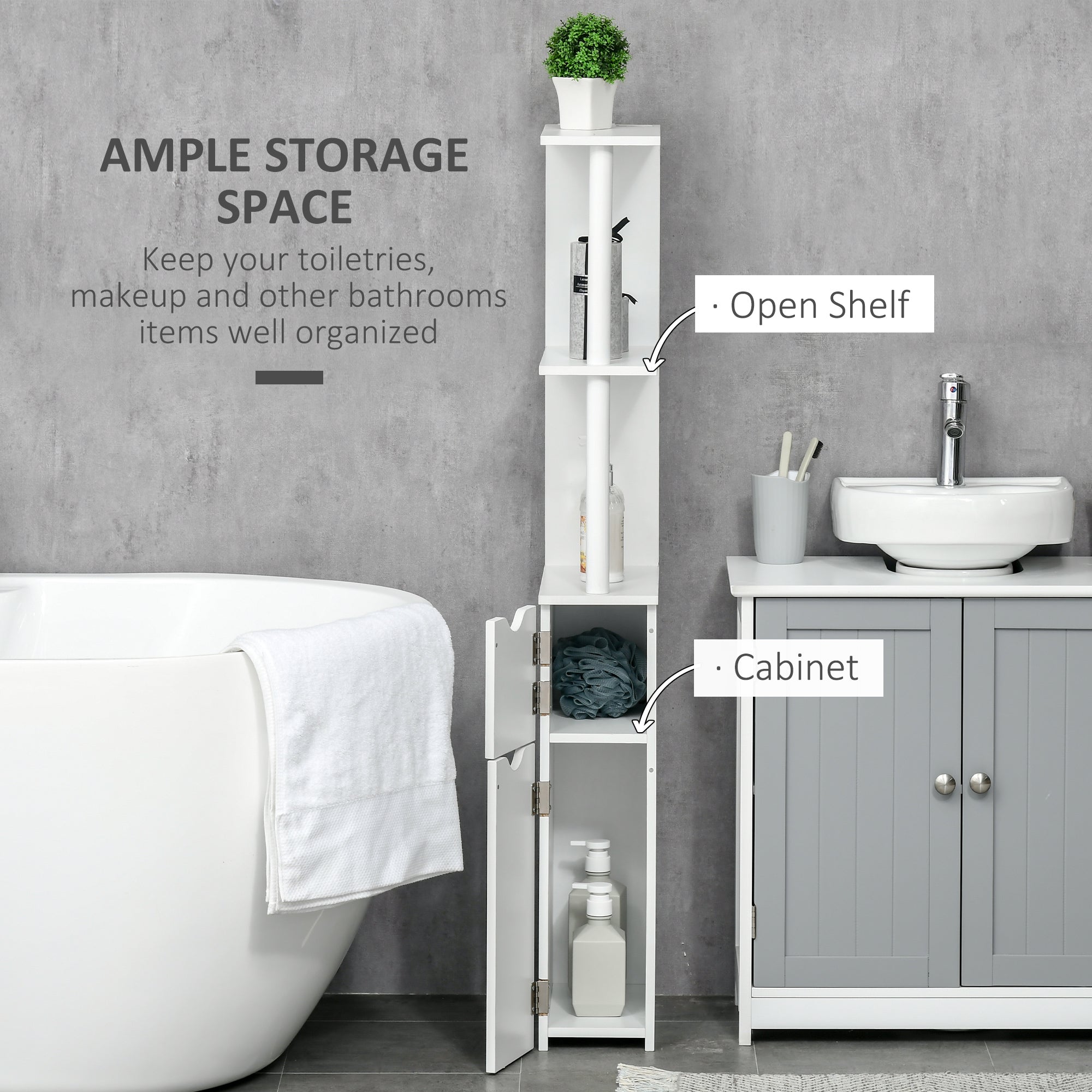 Easycomfort Colonna Bagno with 2 Ripiani e 2 Armadietti, Mobile Alto Salvaspazio 15.2x29.8x118 cm, white