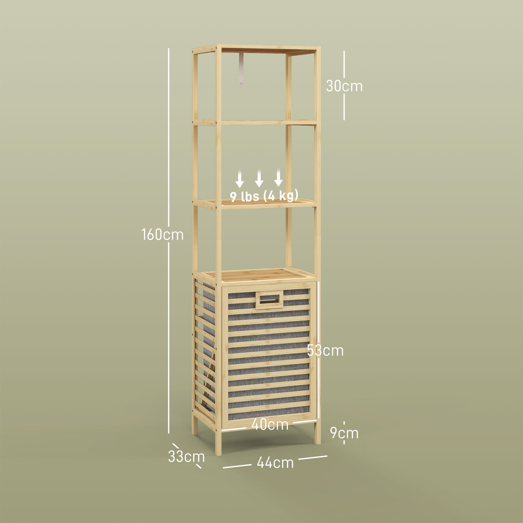 EasyComfort Colonna Bagno badkamerkolom met 3 planken en wasmand, 44x33x160 cm